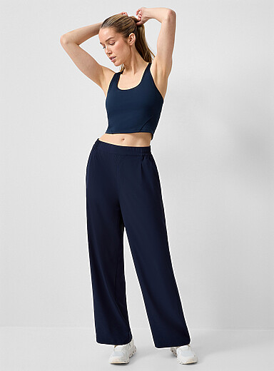 Wide-leg stretch weave pant