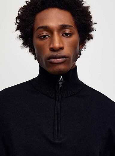 Projek Raw: Le chandail col zipp&eacute; tricot souple Noir pour homme