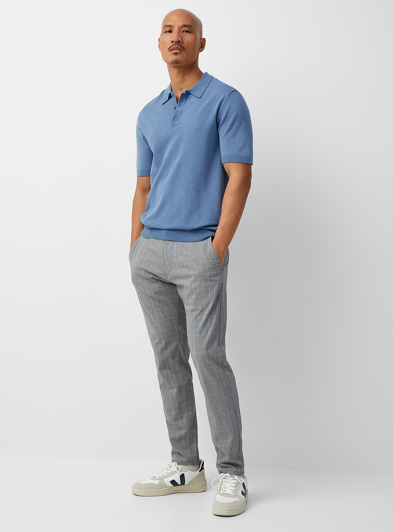 Projek Raw - Men's Blue-accent Prince of Wales stretch pant Slim fit