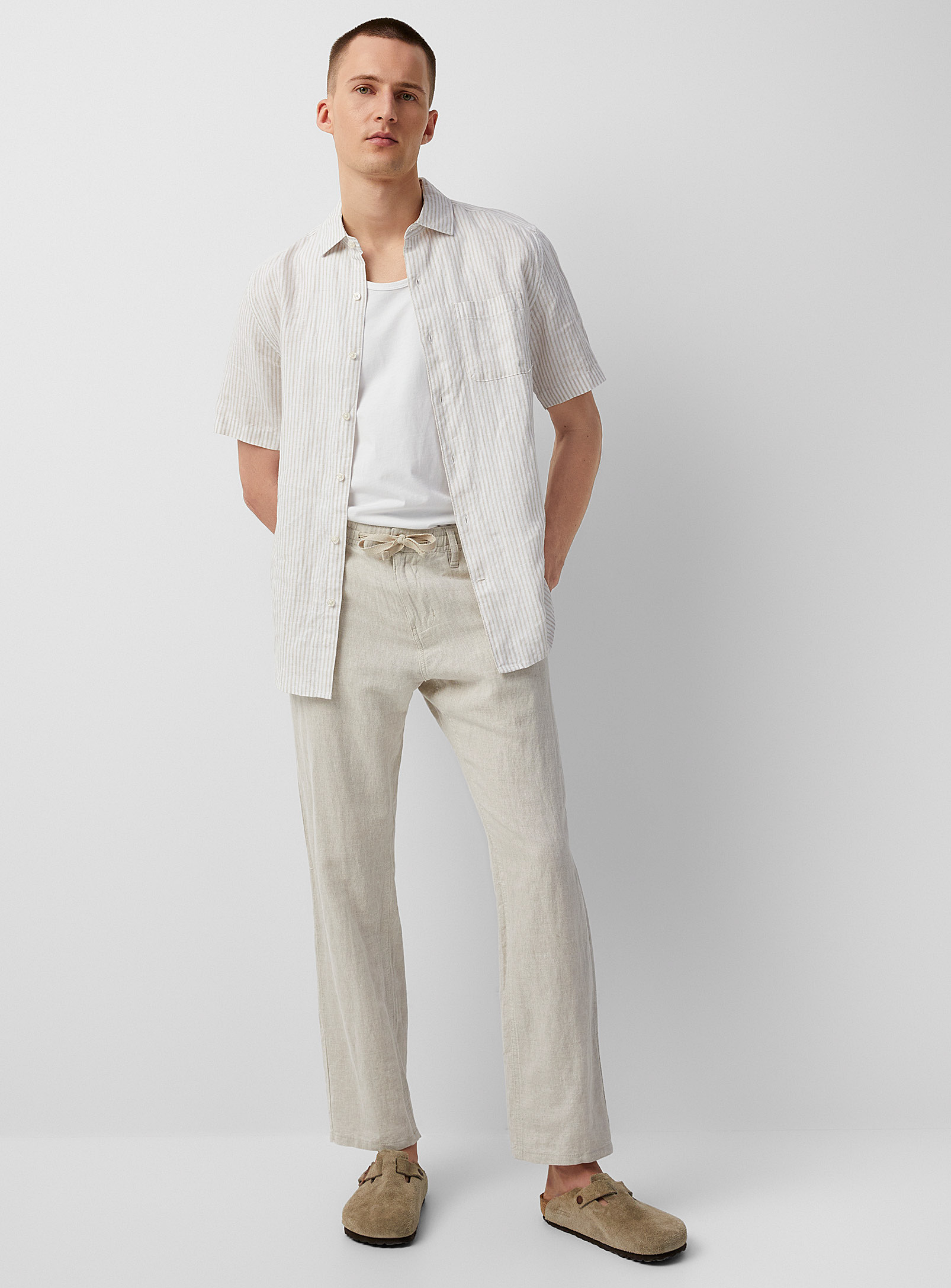 Public Beach Cotton-linen Comfort-waist Pant In Ecru/linen
