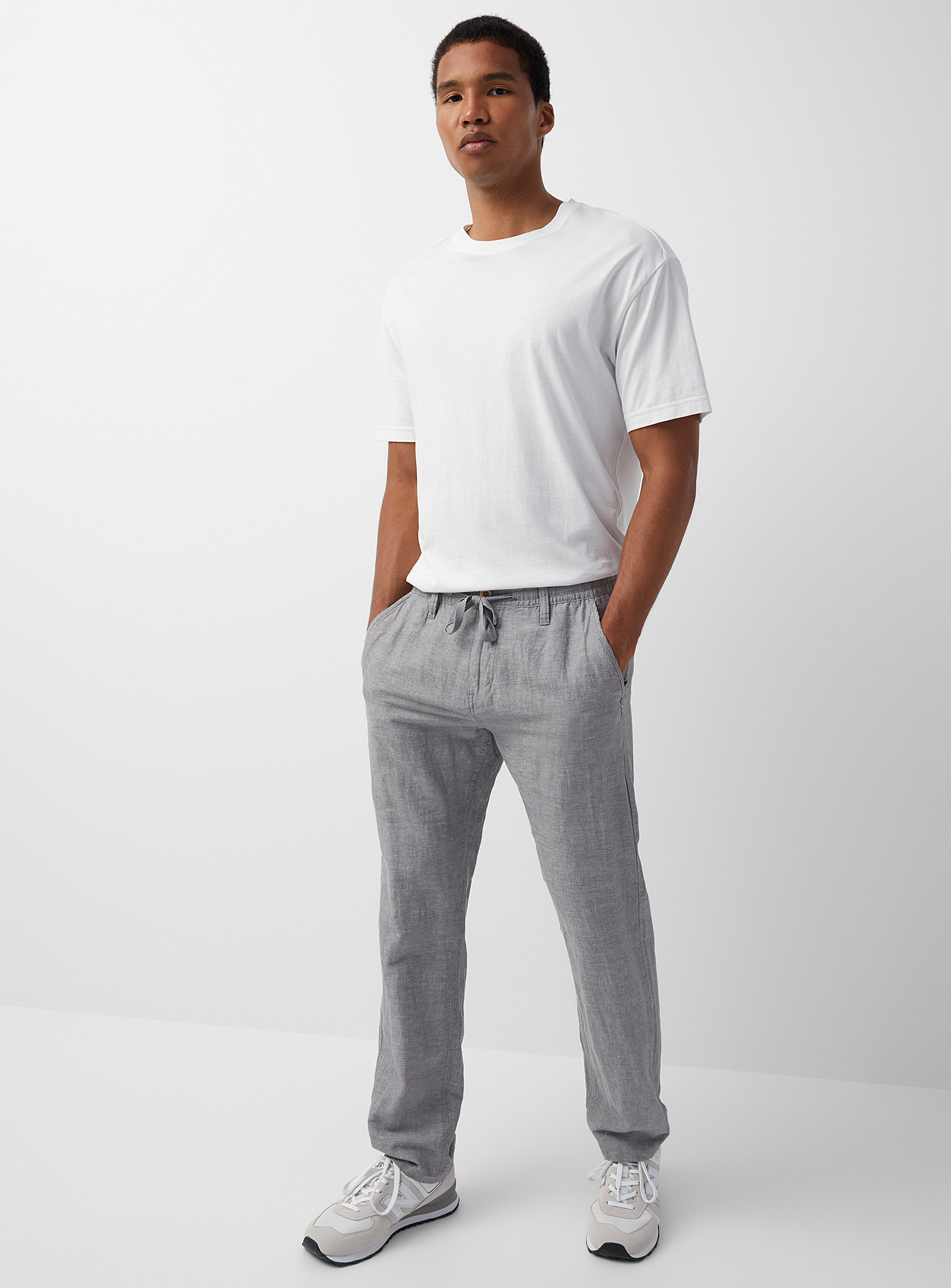 Public Beach Cotton-linen Comfort-waist Pant In Grey