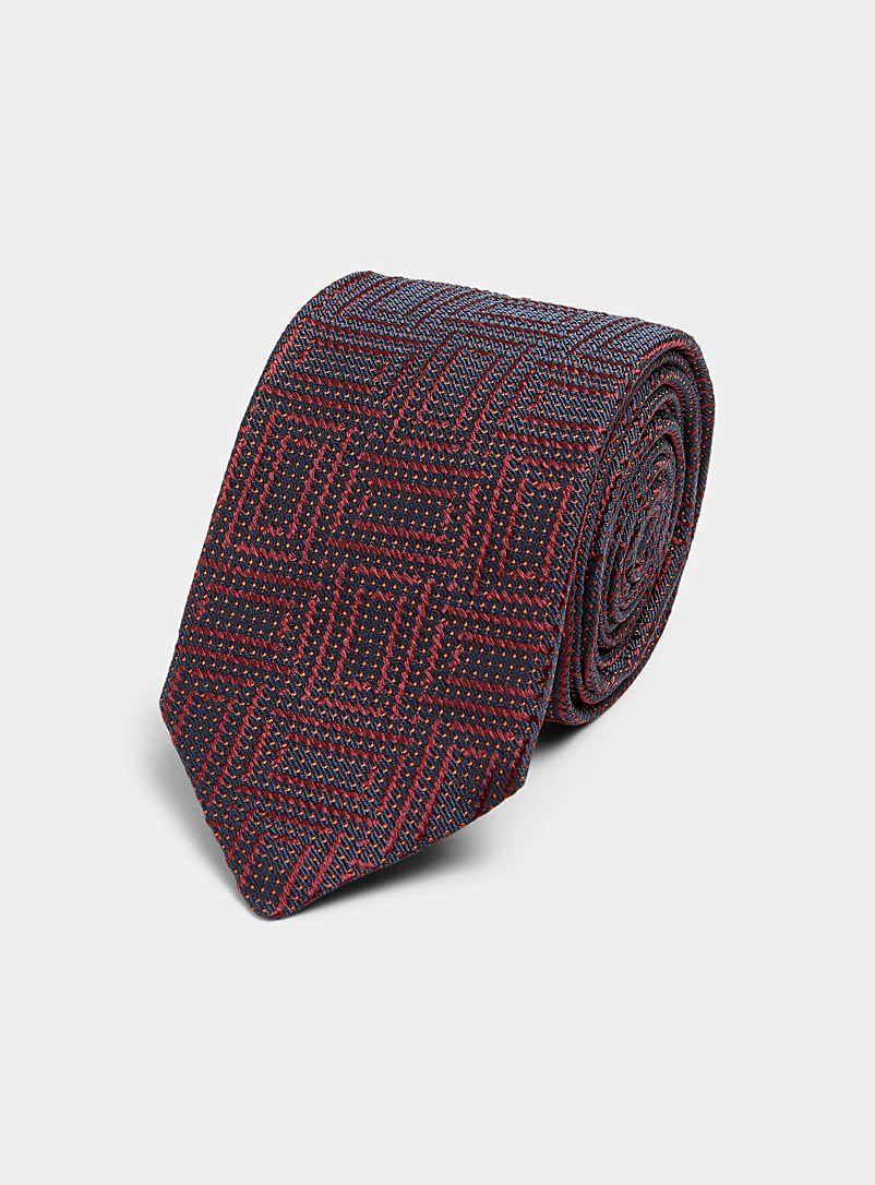 Le 31: La cravate pointillée rectangles concentriques Rouge foncé-vin-rubis pour homme