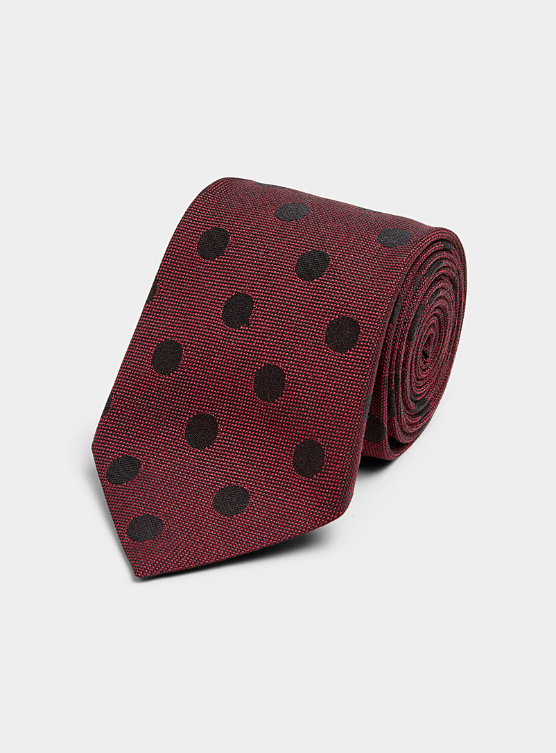 Le 31: La cravate pois noirs Rouge foncé-vin-rubis pour homme