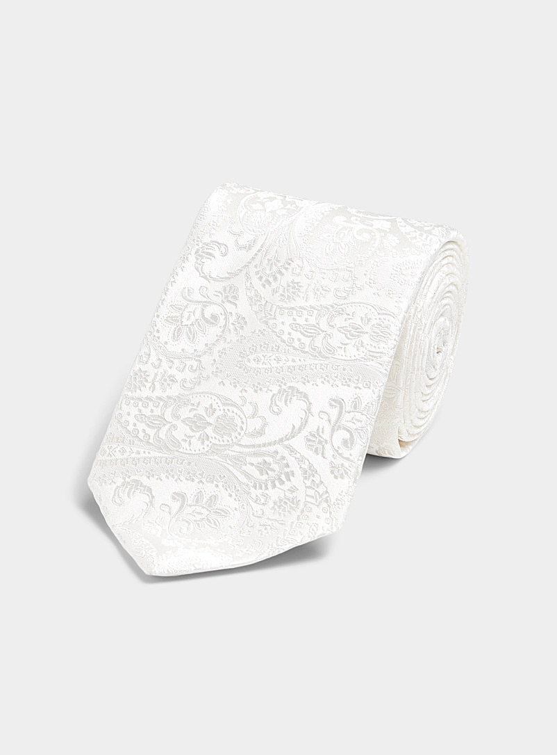 Le 31 Ivory White Tone-on-tone paisley jacquard tie for men
