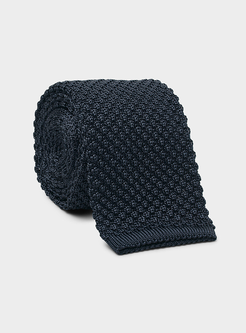 Le 31 Navy/Midnight Blue Embossed knit skinny tie for men