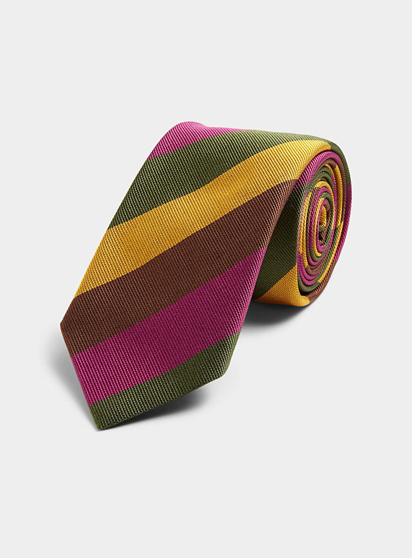 Le 31: La cravate rayures colorées Vert foncé-mousse-olive pour homme