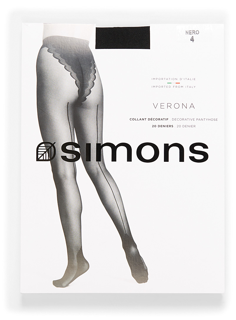 Simons Black Verona back seam pantyhose for women