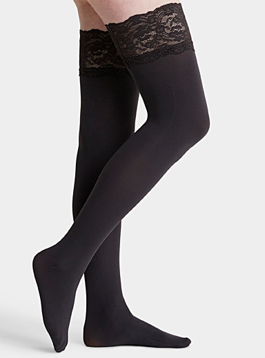 Simons Anthracite Lace trim stay-ups <b>Exclusive collection from Italy</b> for women