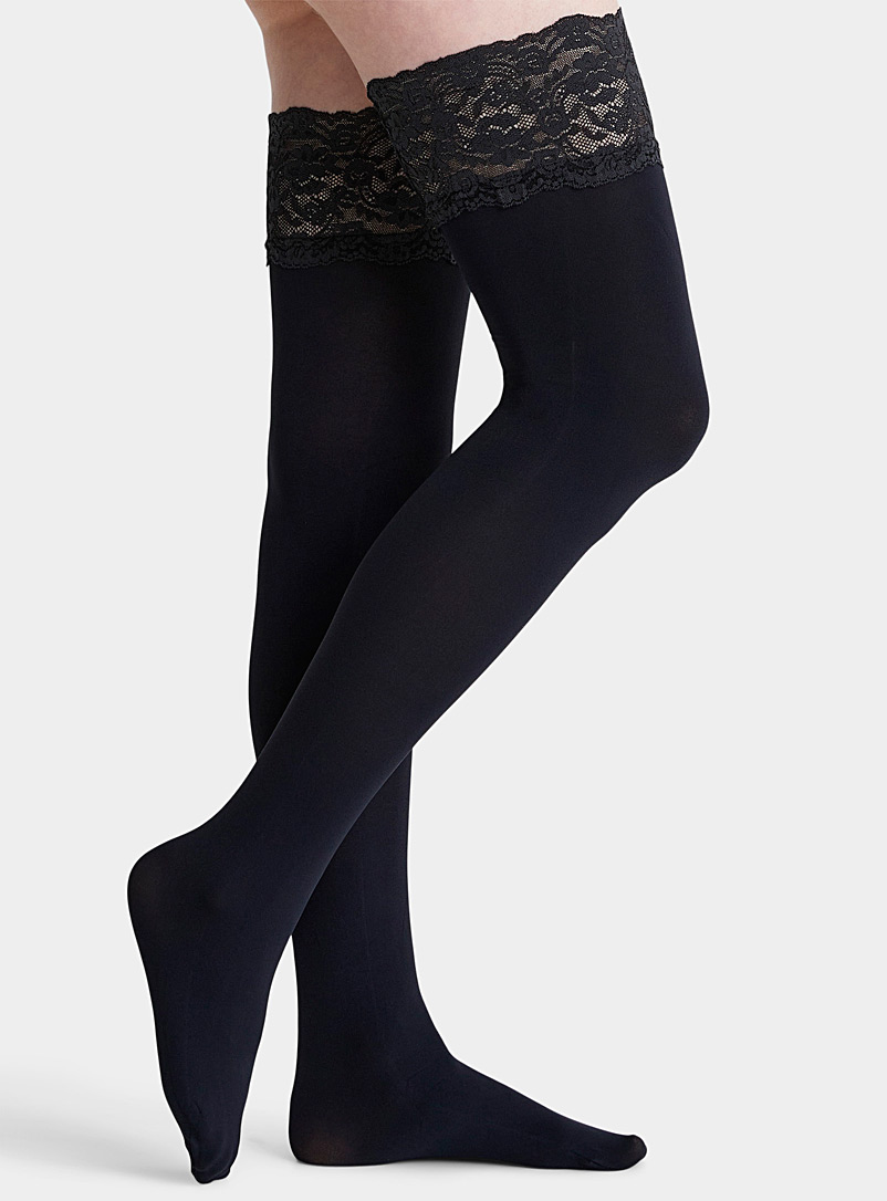Simons: Le bas autofixant bord dentelle <b>Collection exclusive d'Italie</b> Nero pour femme