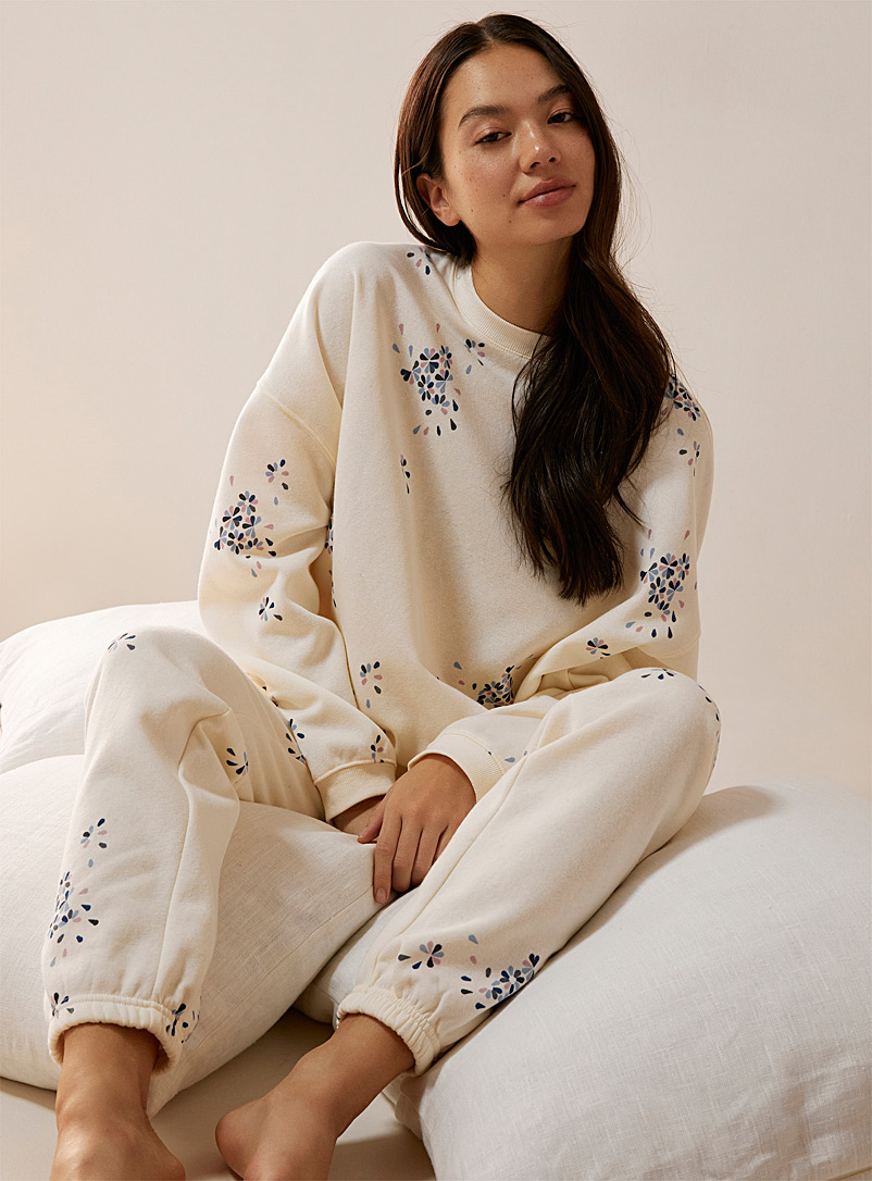 Miiyu Ivory White Brushed underside lounge sweatshirt for women