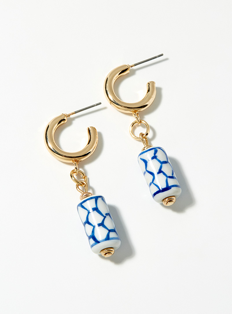 Simons Patterned Blue Ceramic bead earrings for women