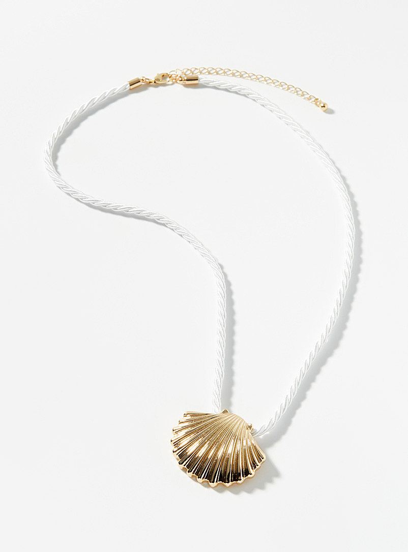 Simons White Golden shell cord necklace for women