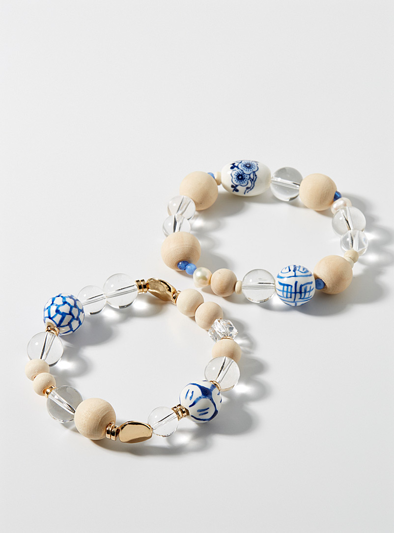 Simons Patterned White Neutral nature bracelets Set of 2 for women