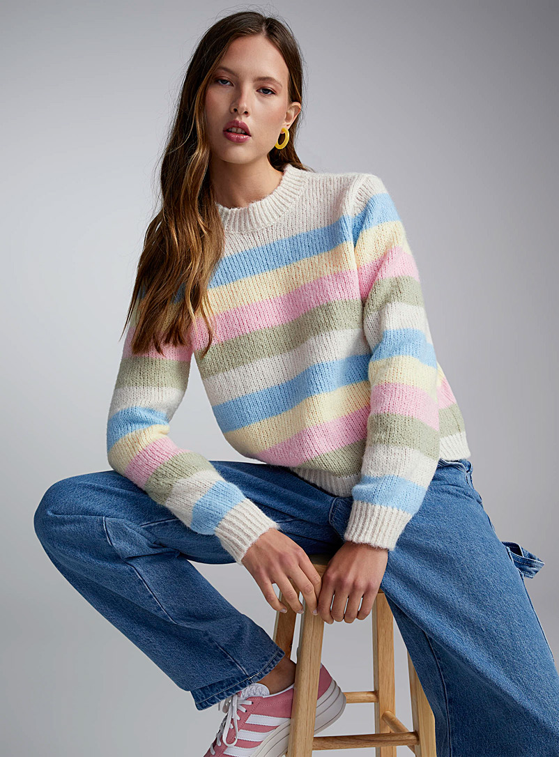 Twik Patterned Yellow Pastel stripes sweater for women