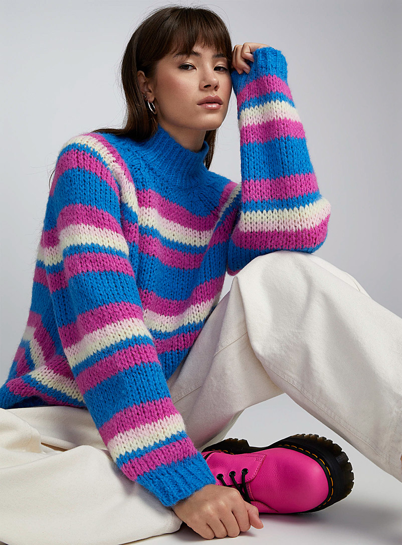 Twik Patterned Blue Bright stripes sweater for women
