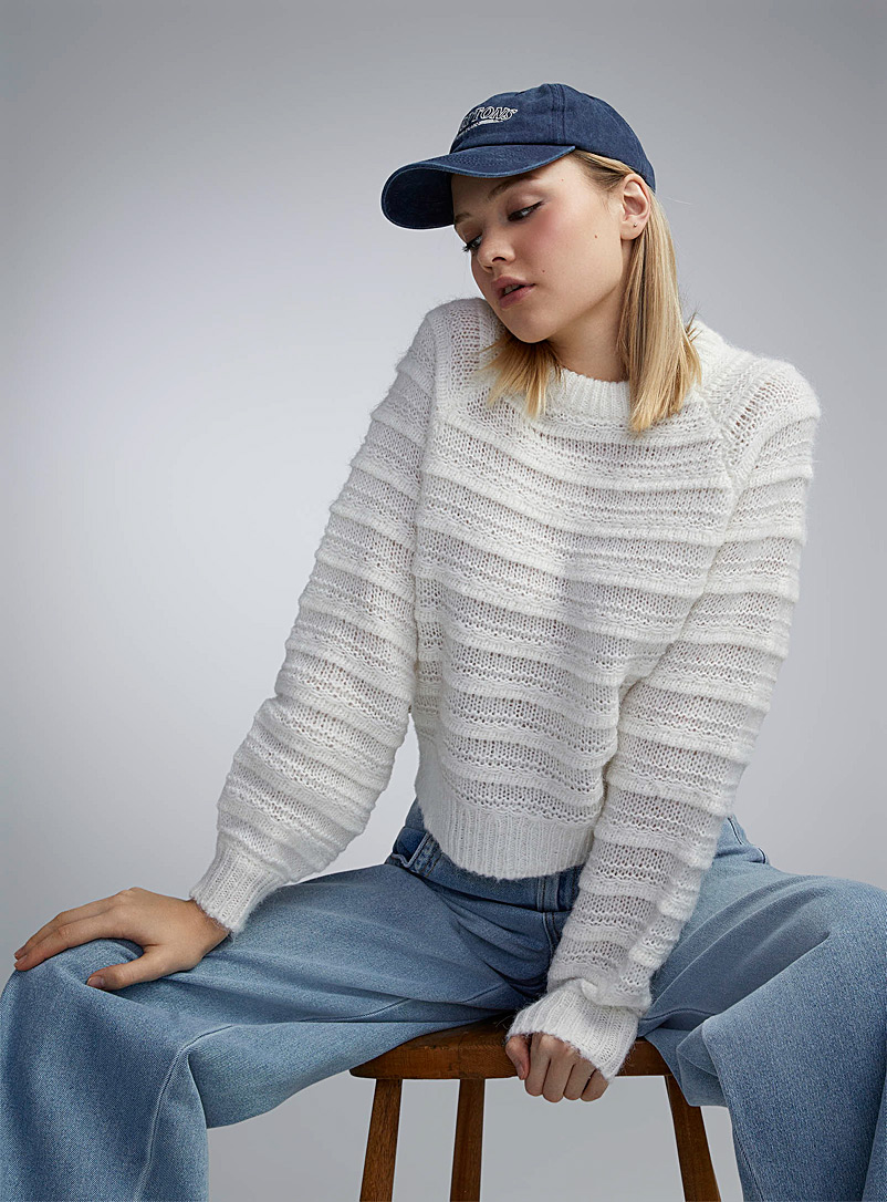 Twik Ivory White Horizontal knit sweater for women