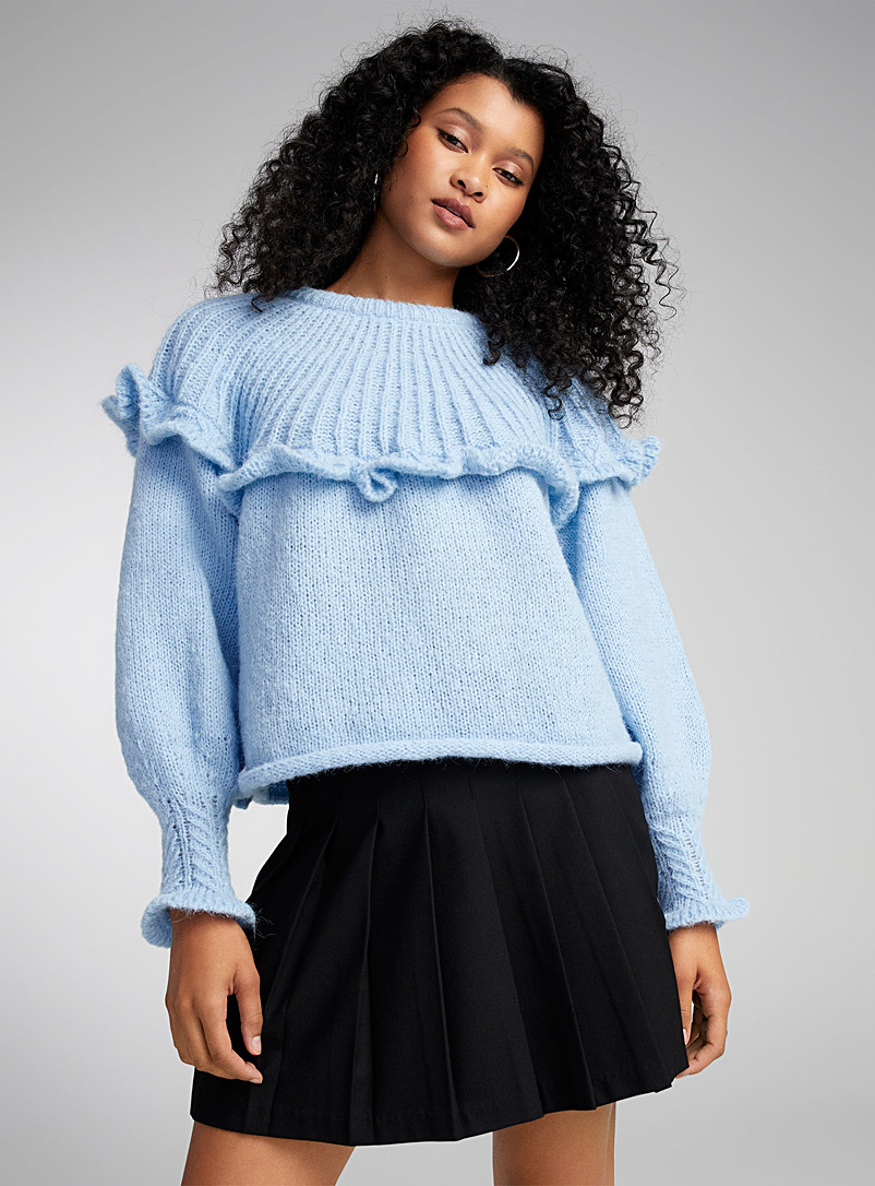 Only Baby Blue Ruffled bustier sweater for women
