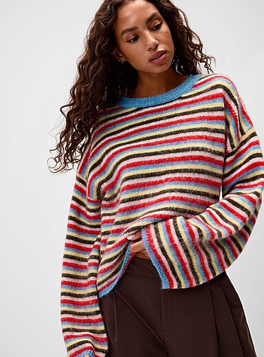 Pieces Assorted Colourful stripes fuzzy sweater for women
