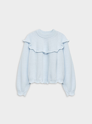 Twik Baby Blue Accent ruffle boxy-fit sweater for women