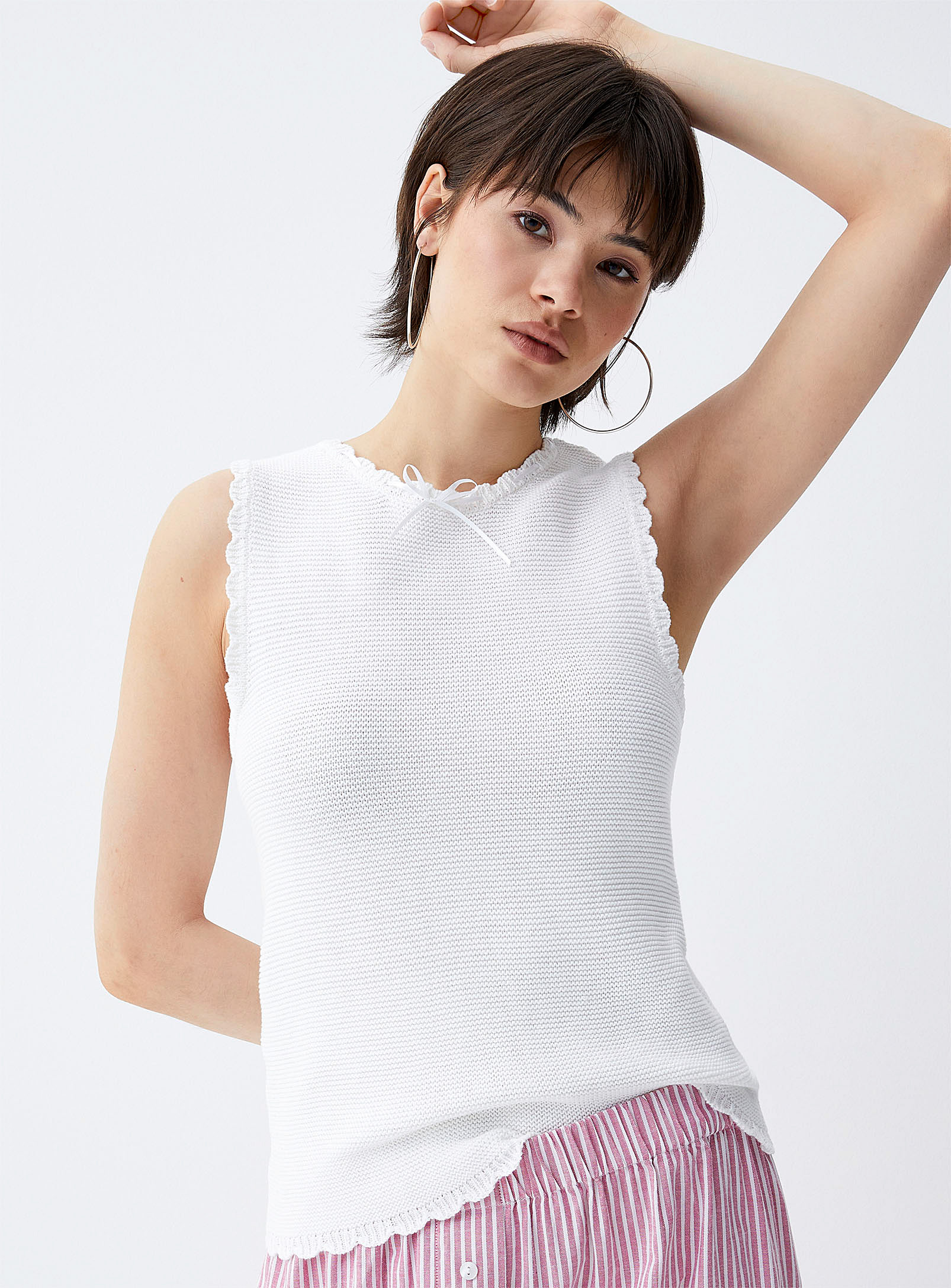Pieces Scalloped Hem Knit Cami In White