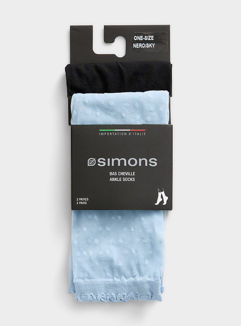 Simons Baby Blue Solid and dotted ankle socks 2-pack <b>Exclusive collection from Italy</b> for women