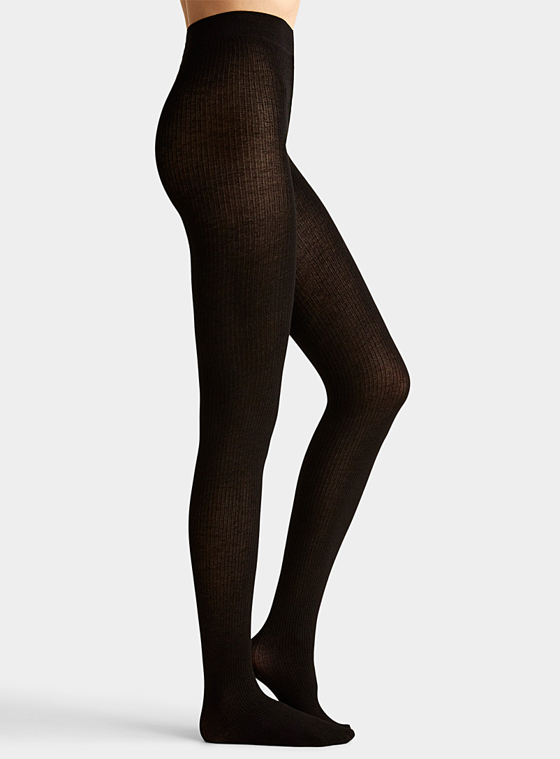 Simons Black Fine ribbed tights for women