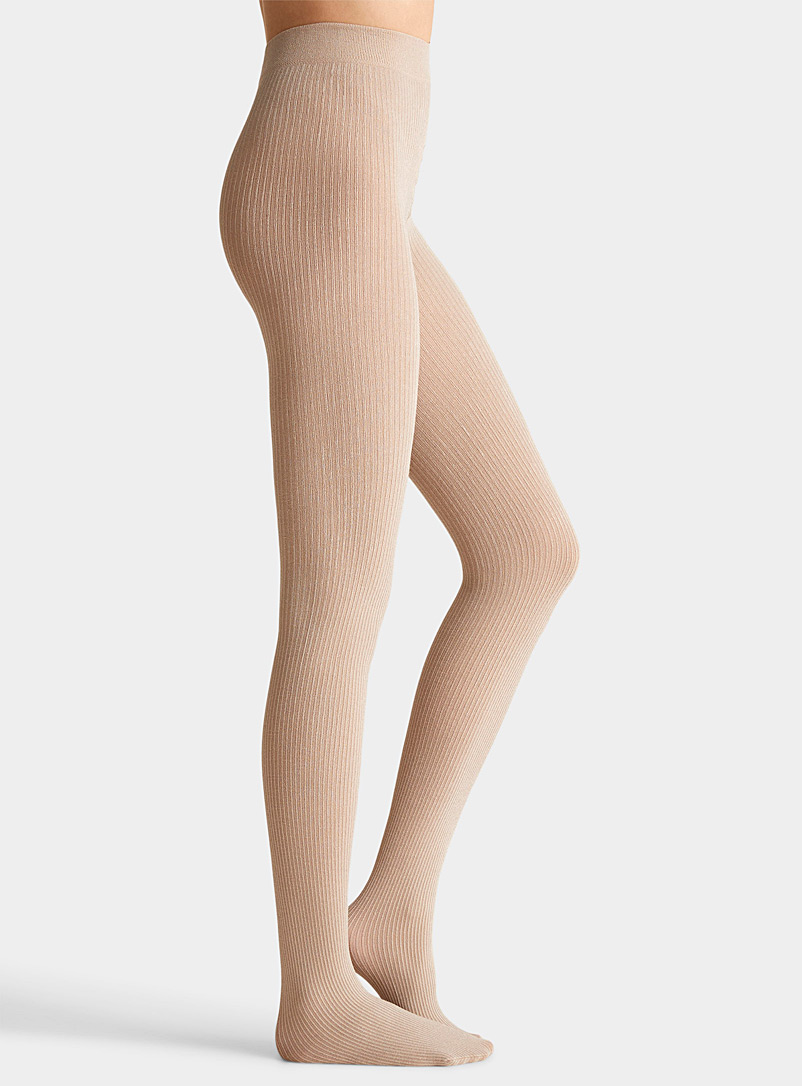 Simons Ivory White Fine ribbed tights for women