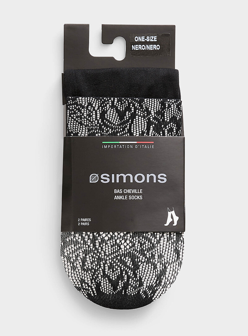 Simons: Les chaussettes cheville dentelle/unie Emballage de 2 <b>Collection exclusive d'Italie</b> Noir pour femme