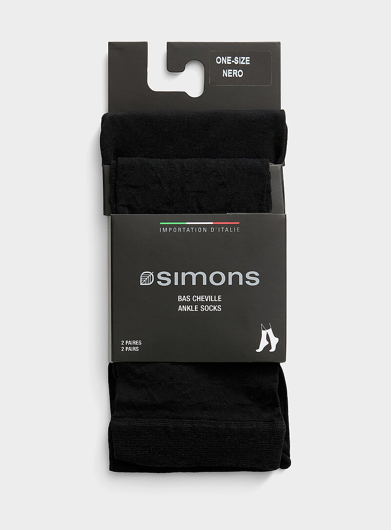 Simons: Les chaussettes cheville diaphanes g&eacute;o/unie Emballage de 2 <b>Collection exclusive d'Italie</b> Noir pour femme