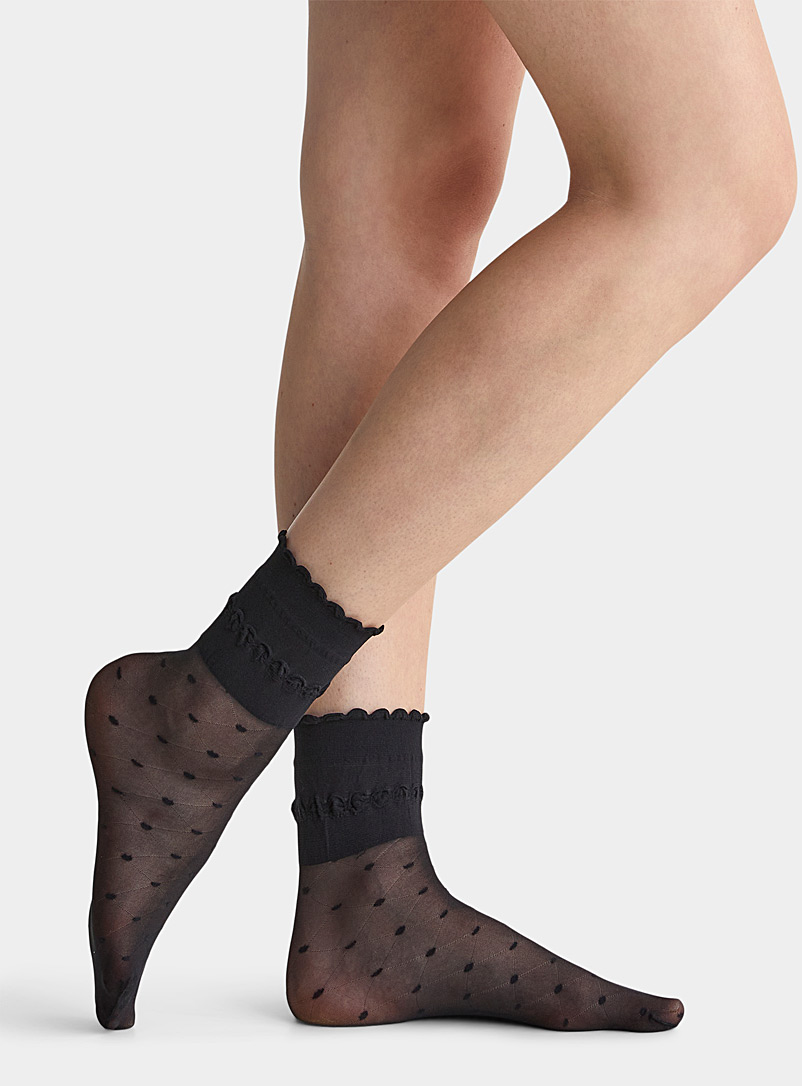 Simons Black Pointelle pattern ankle socks Set of 2 for women