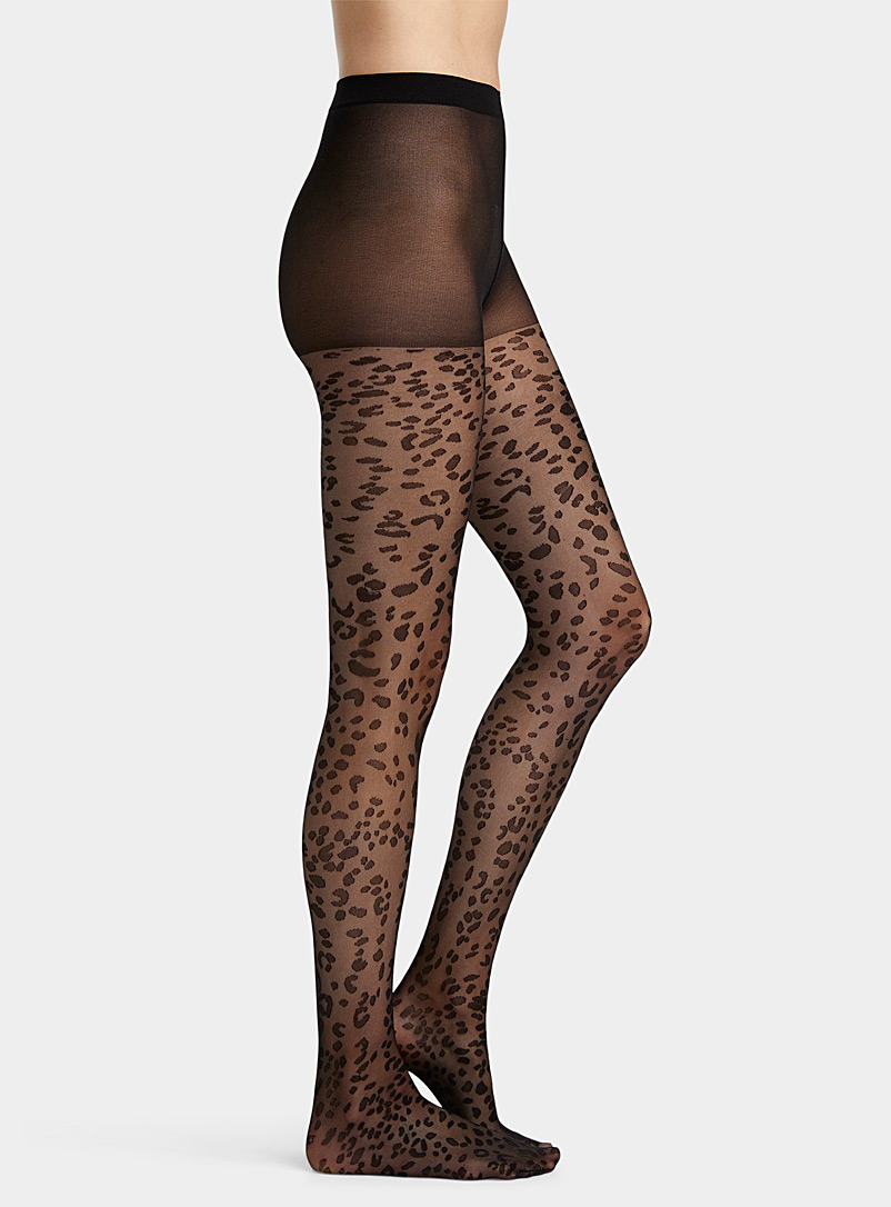 Simons Black Leopard-print sheer sock for women