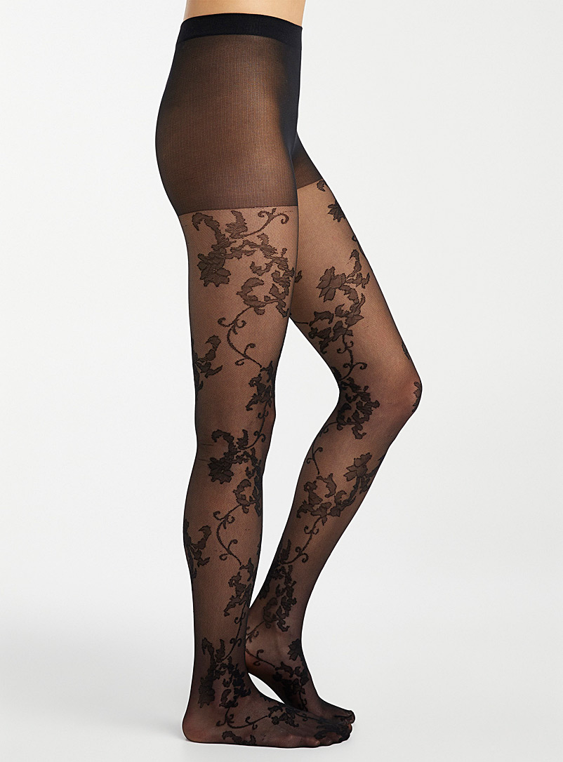 Simons Black Floral arabesque socks for women