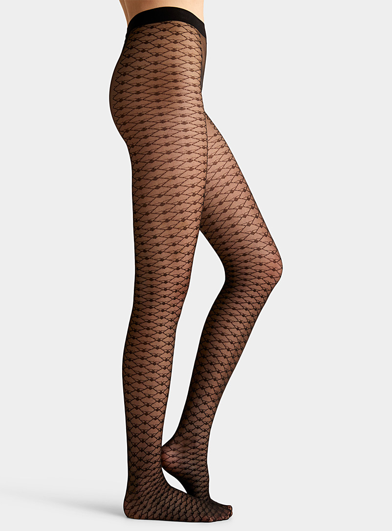 Simons Black Geo fishnet-like pantyhose for women