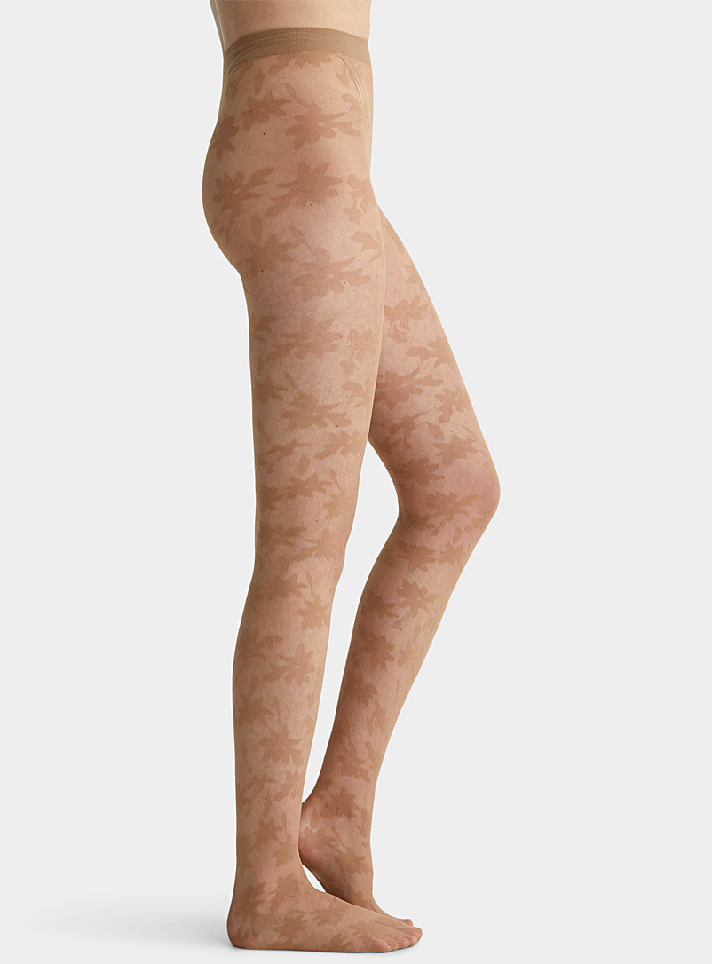 Simons Beige/Greige Abstract vegetation sheer pantyhose for women