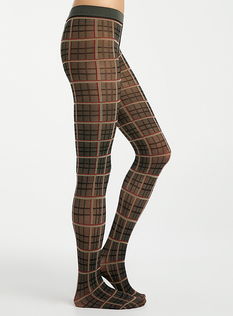 Simons Black Warm-coloured tartan pantyhose for women