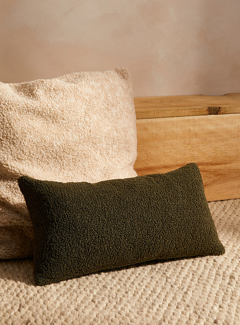 Simons Maison Mossy Green Sherpa fleece olive cushion 30.5 x 56 cm