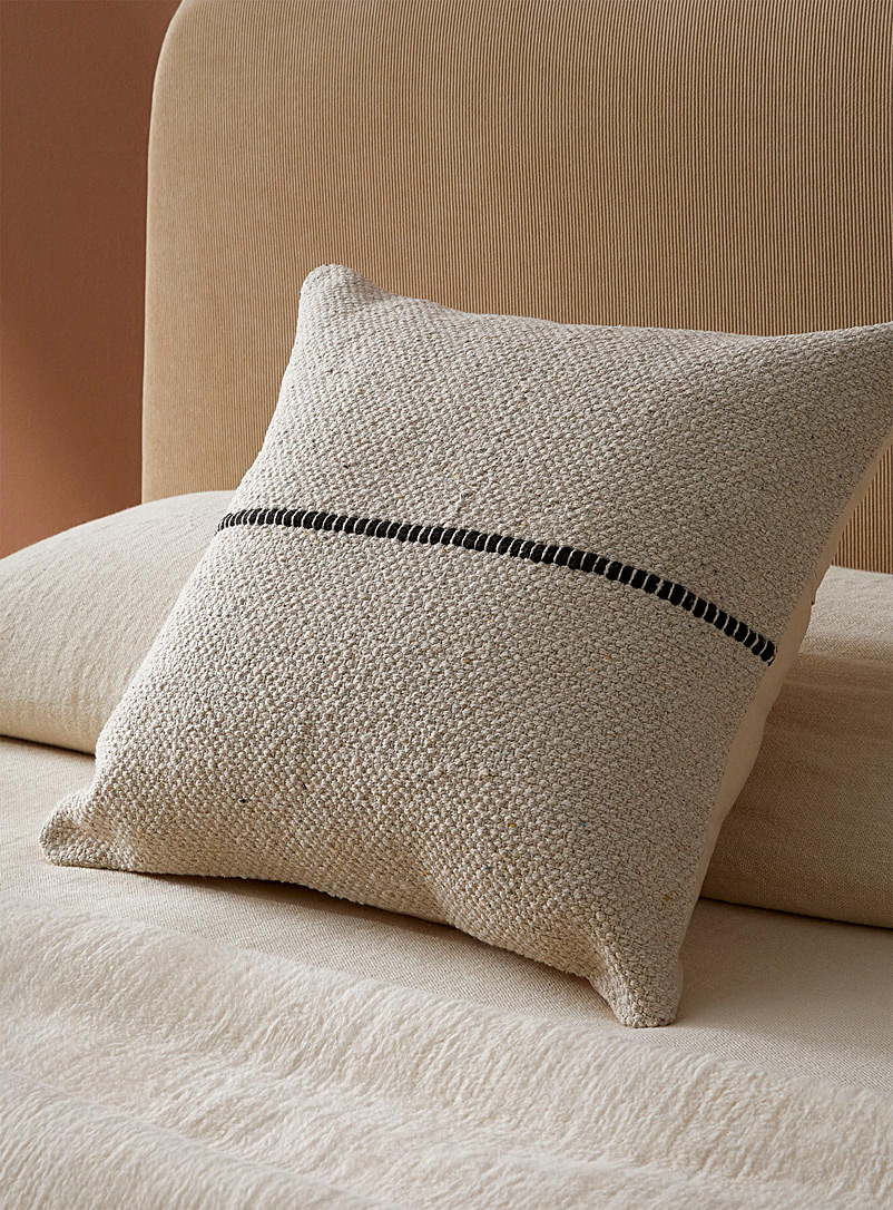 Simons Maison Ecru/Linen Contrasting stripe textured cushion 45 x 45 cm