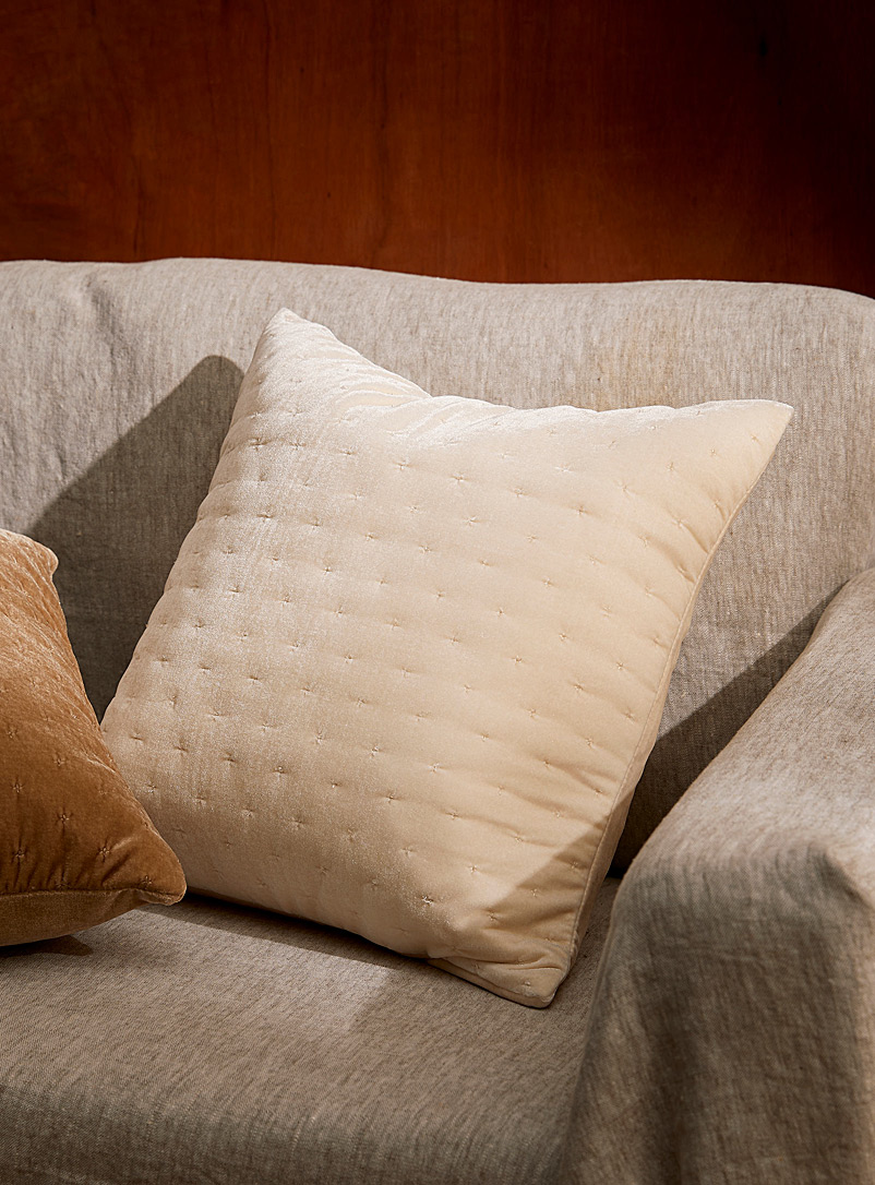 Simons Maison Ivory White Ivory top-stitched velvet cushion 46 x 46 cm