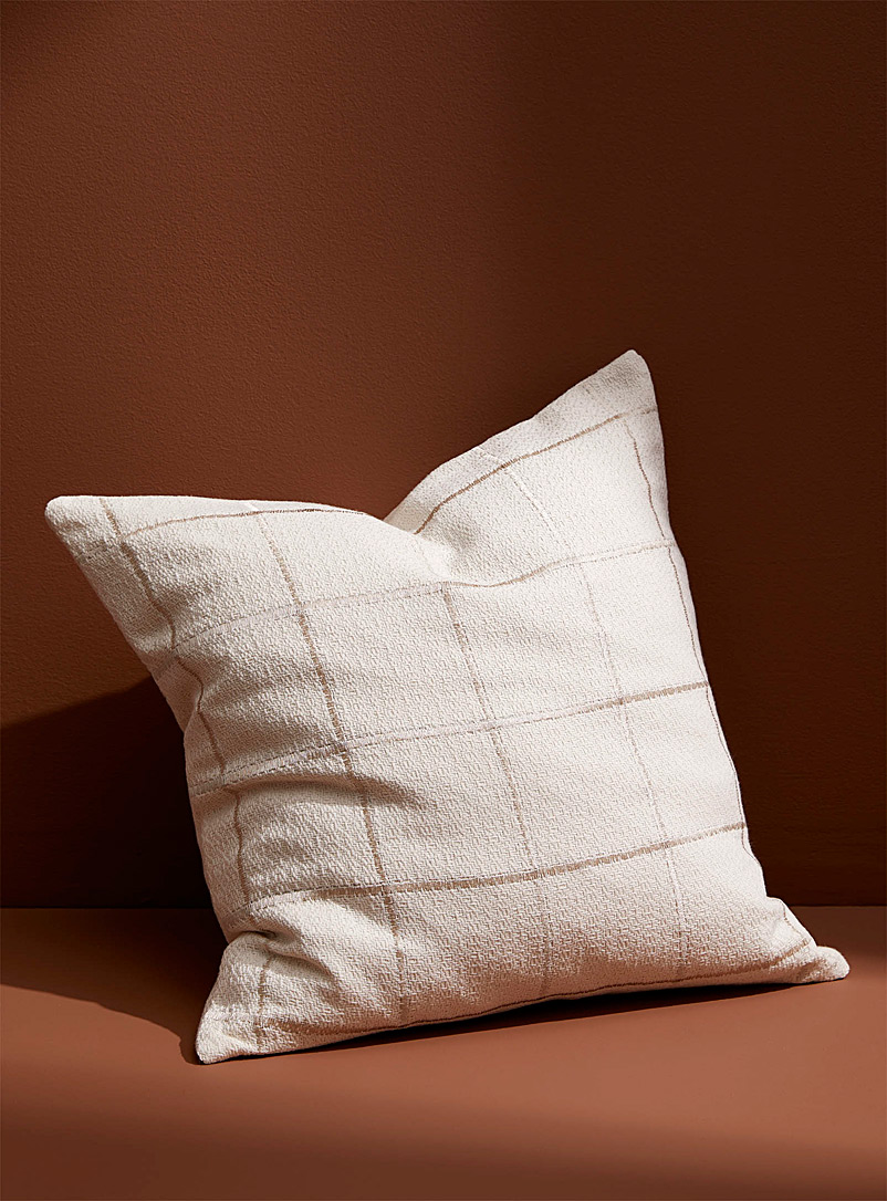 Simons Maison Ivory White Shiny grid cushion cover 50 x 50 cm