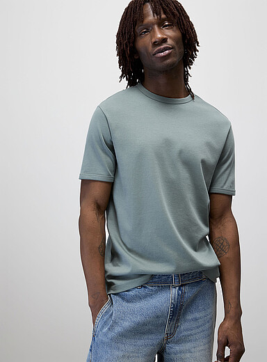 Le 31: Le t-shirt jersey coton pima soign&eacute; <b>Coupe standard</b> Vert pour homme