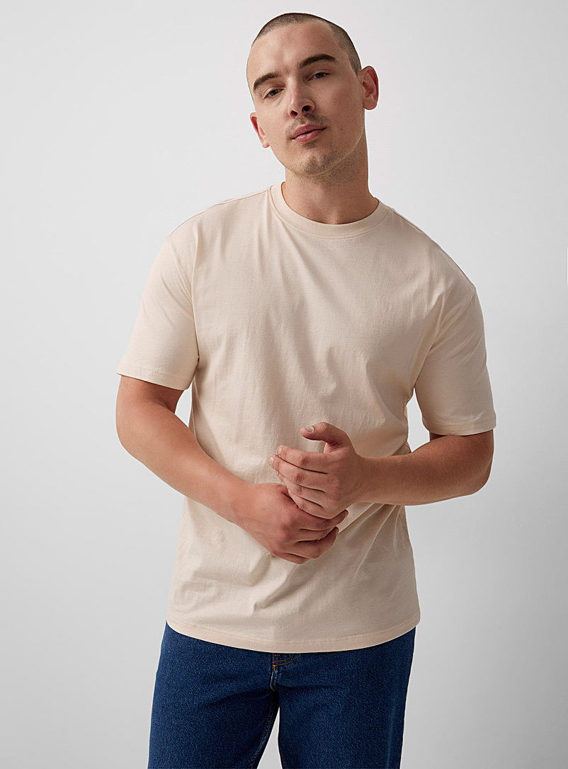 Le 31 Ivory/Cream Beige Pima cotton crew-neck T-shirt Comfort fit for men