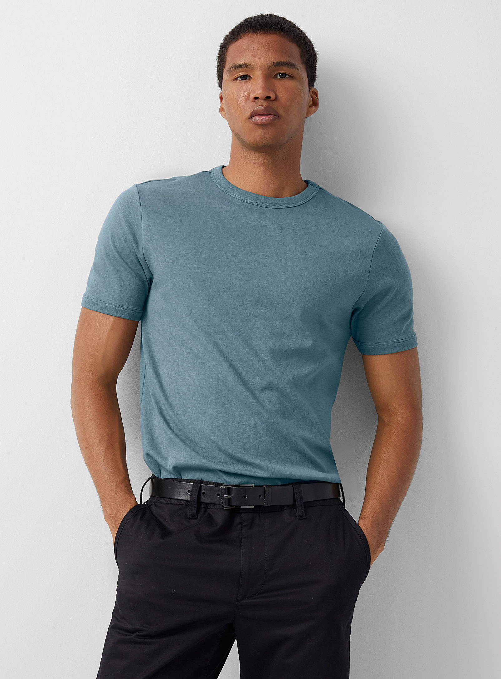 Le 31 Dressy Pima Jersey T-shirt Standard Fit In Blue