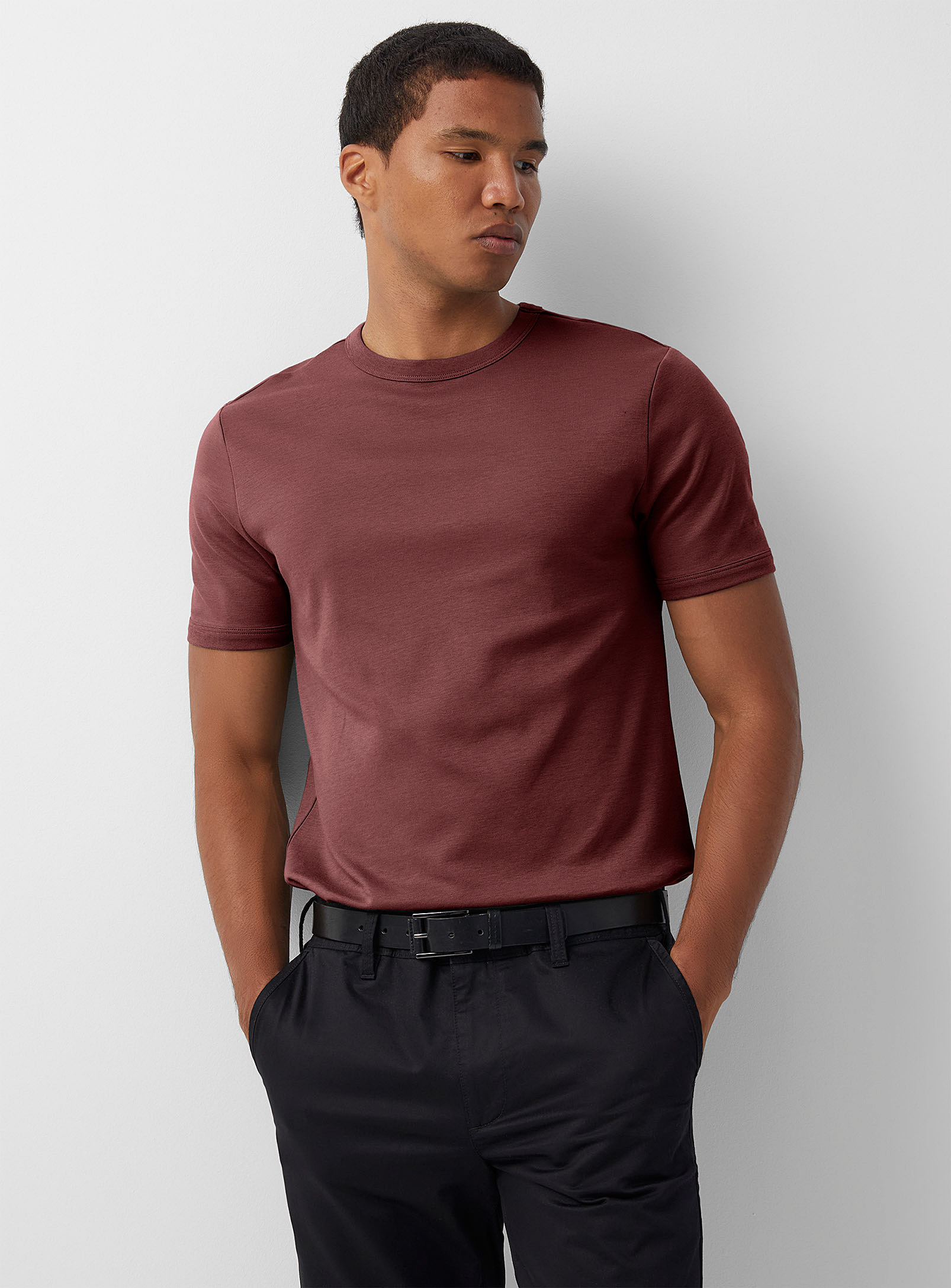 Le 31 Dressy Pima Jersey T-shirt Standard Fit In Burgundy