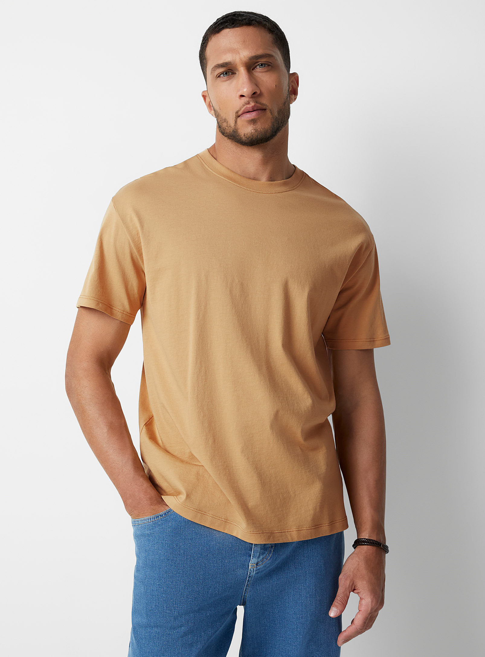 Le 31 Pima Cotton Crew-neck T-shirt Comfort Fit In Sunflower Yellow