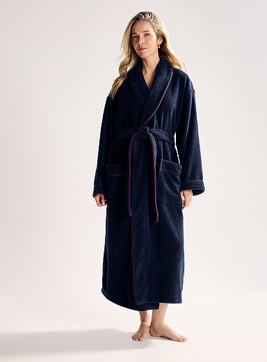 Miiyu: Le long peignoir ratine pelucheuse Bleu marine - Bleu nuit pour femme