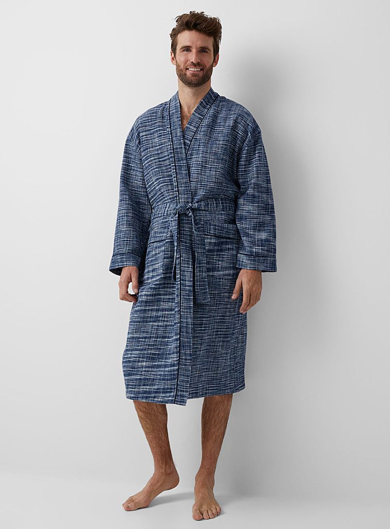 Majestic Slate Blue Heathered waffle robe for men
