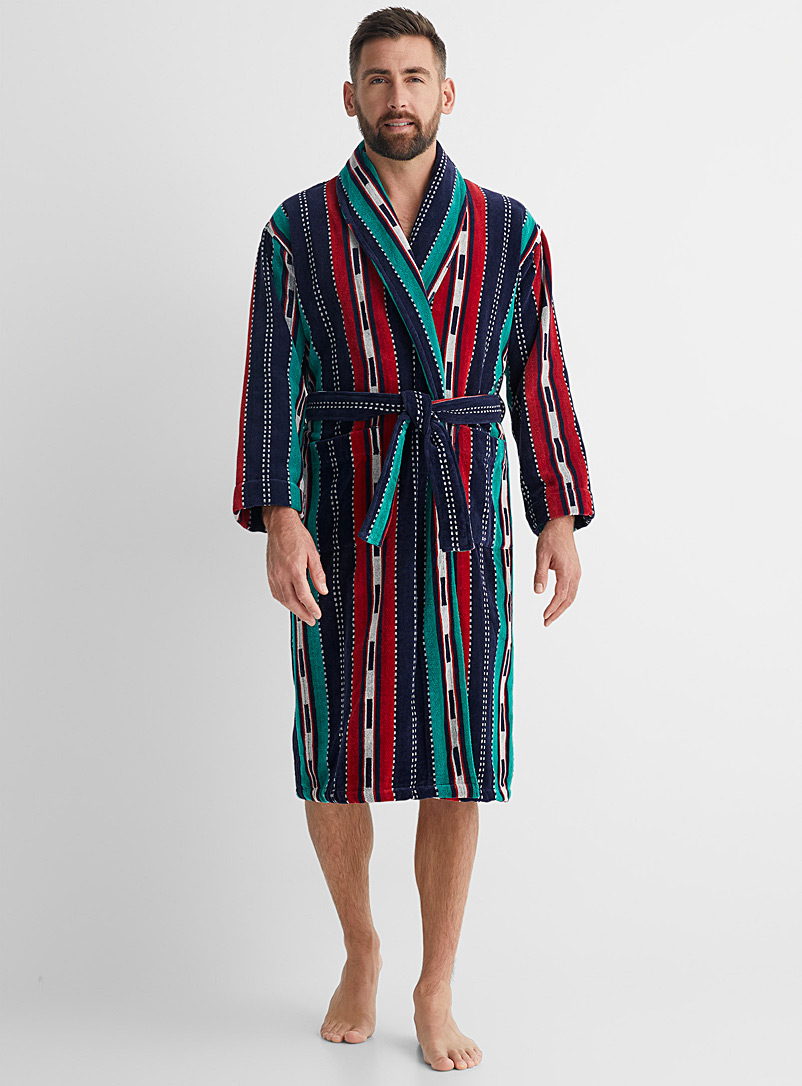 Majestic Patterned Blue Colourful terry robe for men