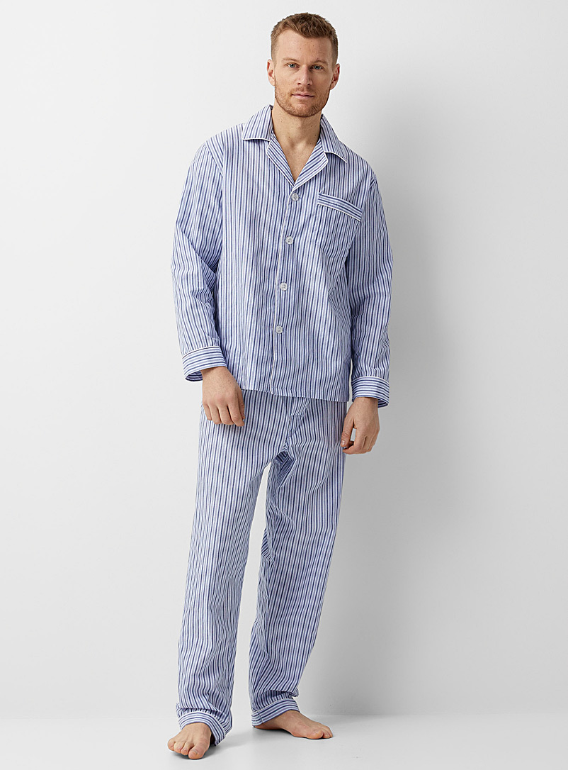 Majestic: L'ensemble pyjama rayures Dobby Bleu à motifs pour homme