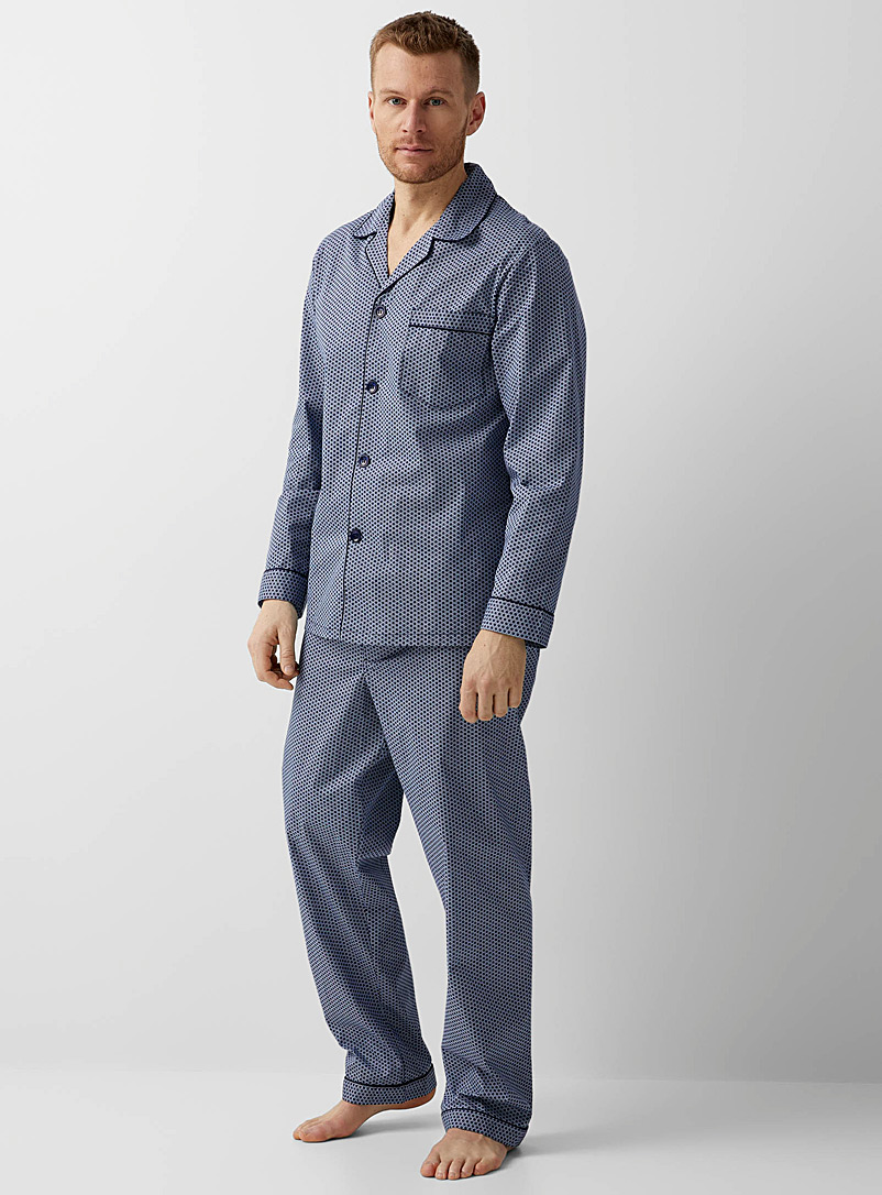 Majestic: L'ensemble pyjama mosaïque micropois Bleu à motifs pour homme