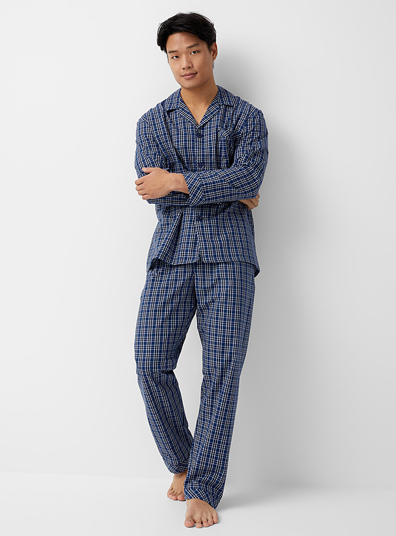 Majestic Patterned Blue Blue check pyjama set for men